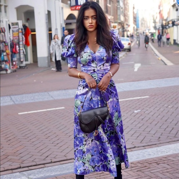 ROTATE Birger Christensen Sierina Floral Satin Midi Dress - Picture 4 of 14